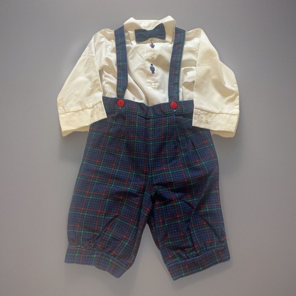 Vintage Great Guy Infant Nutcracker Embroidered Plaid Suspender Outfit USA 18M - Picture 12 of 15